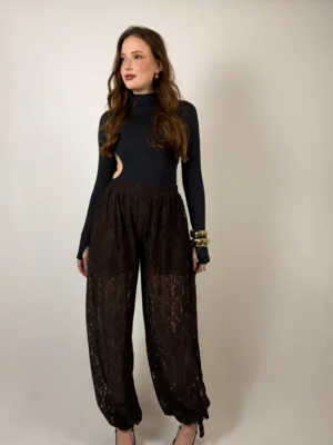 Calça De Renda Aladim Marrom